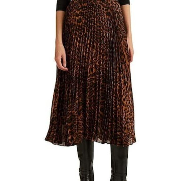 Ralph Lauren Animal Print Pleated Midi Skirt - Picture 4 of 5